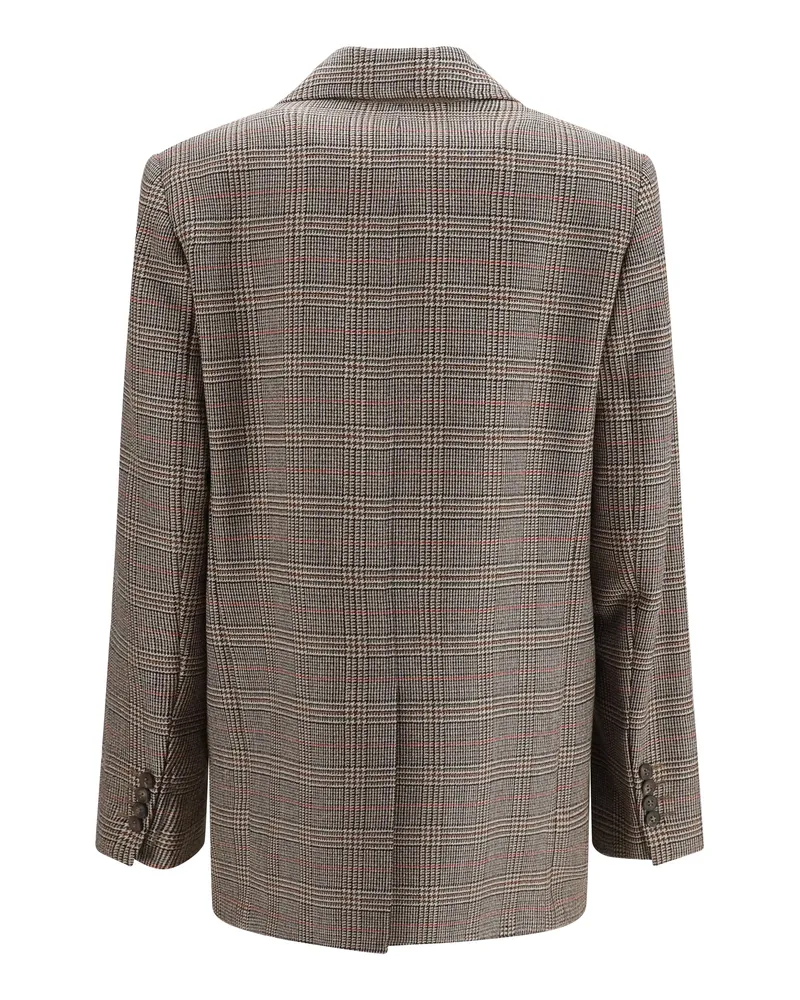 Max Mara Women's Checked Pattern Wool Blazer Nero-Naturale Fleece Ovis Aries Jacket Nero/naturale Blazers & Vests 