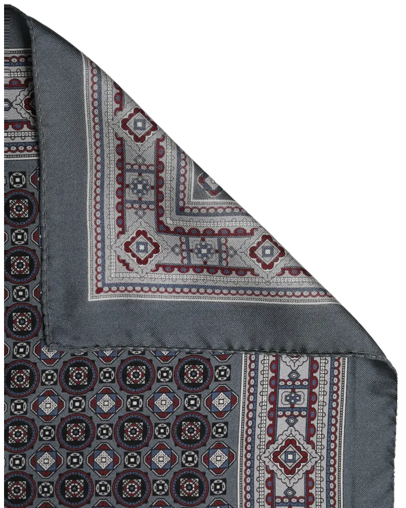 Dolce & Gabbana Geometric Medallion Silk Pocket Square — Gray Gray