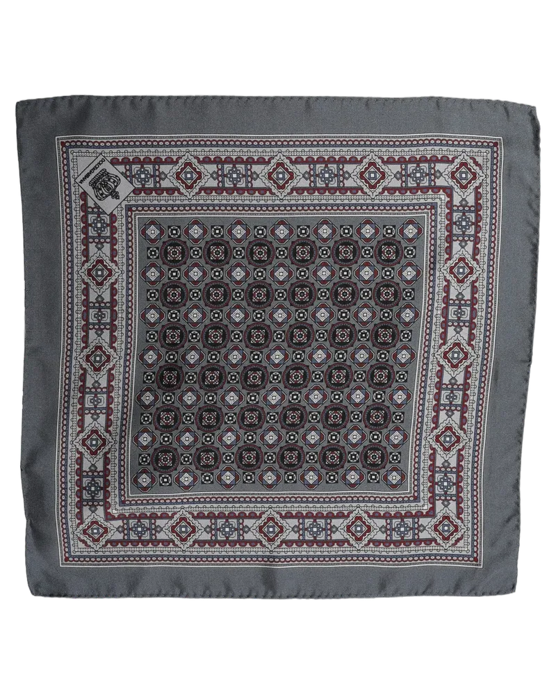 Dolce & Gabbana Geometric Medallion Silk Pocket Square — Gray Gray
