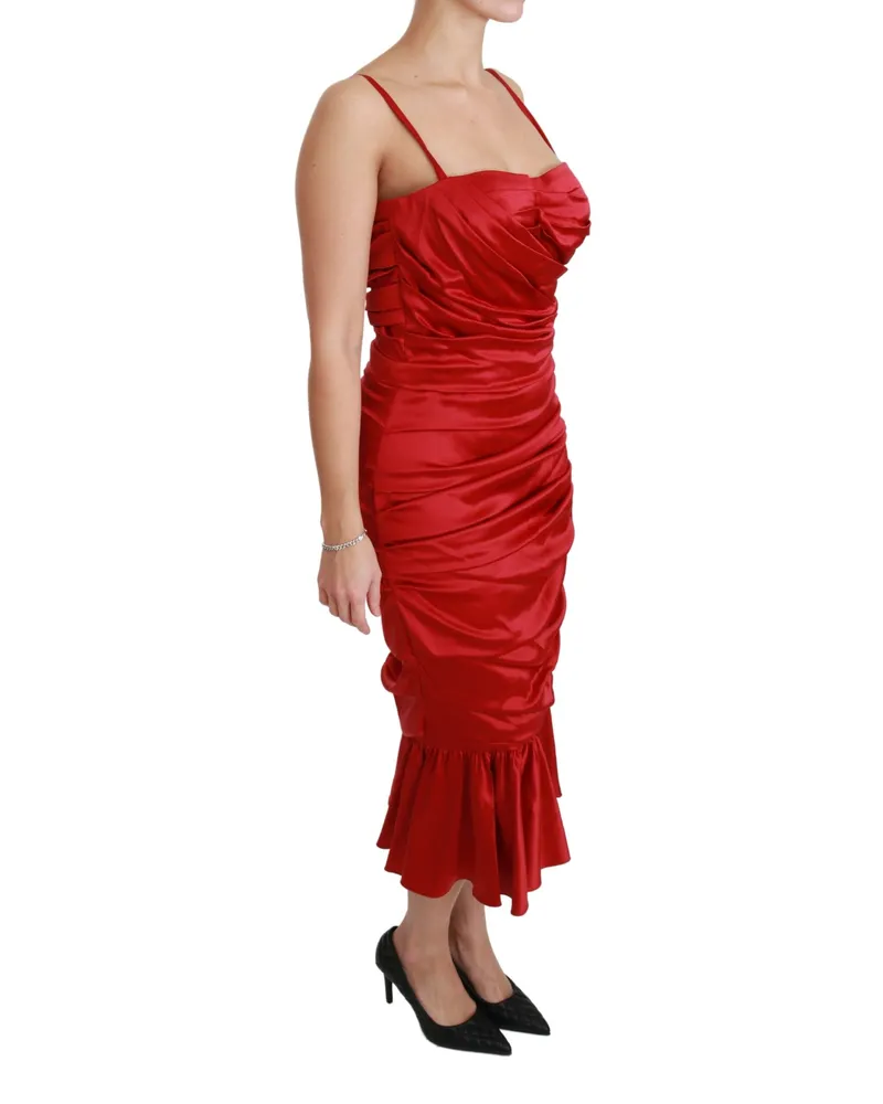 Dolce & Gabbana Women's Red Silk Stretch Mermaid Bodycon Dress Elastane Red