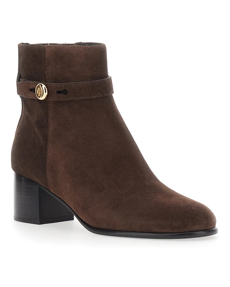 Tory Burch Women's Ankle Boots Romy Brown Suede Calf Leather Brown
