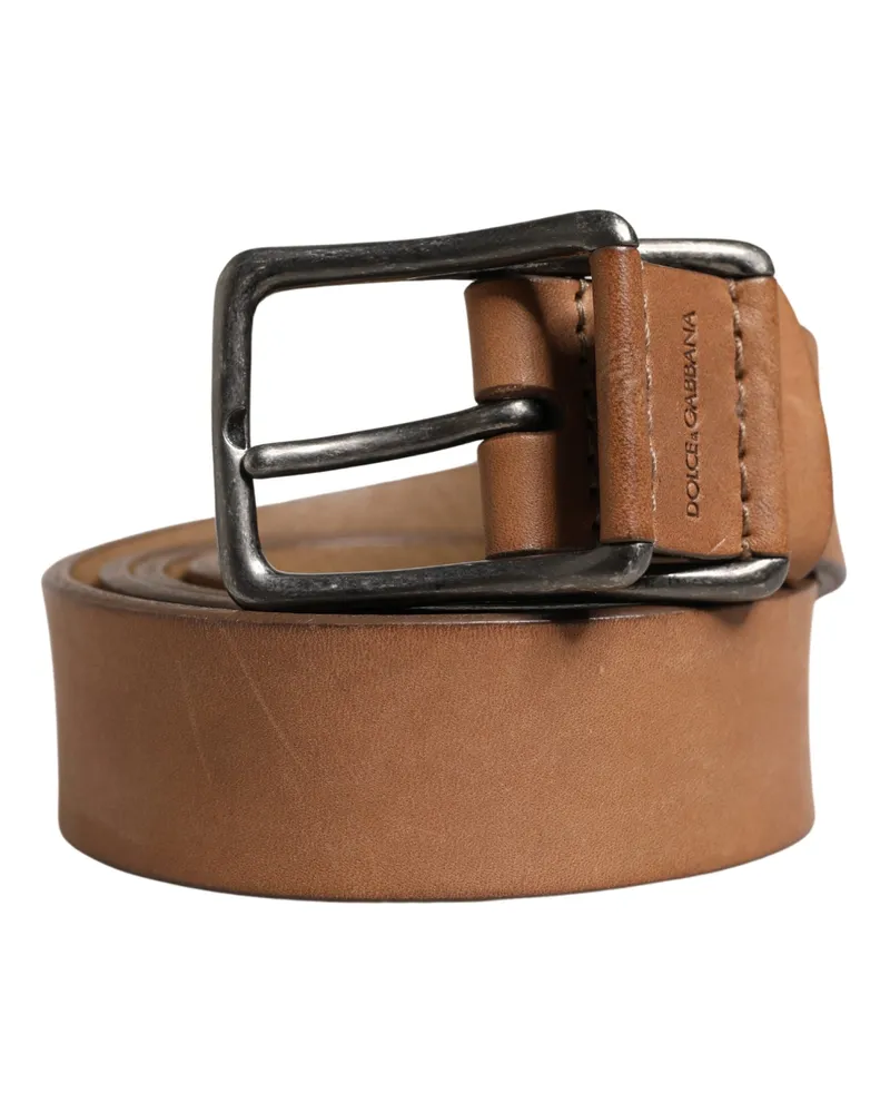 Dolce & Gabbana Men Brown Leather Classic Metal Buckle Belt Calf Brown