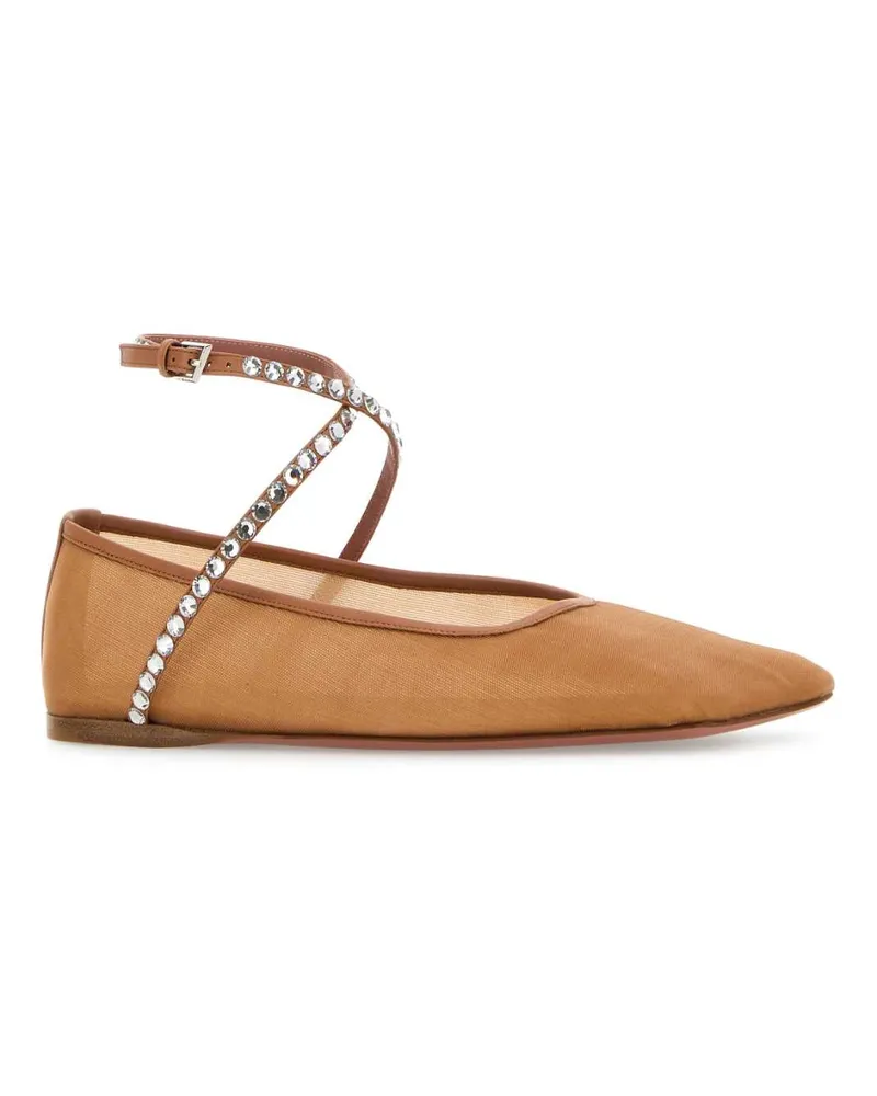 Amina Muaddi Women's Orange Mesh Ane Ballerinas Meshbeigewhitecrystals Ballerine Flat Shoes Beige