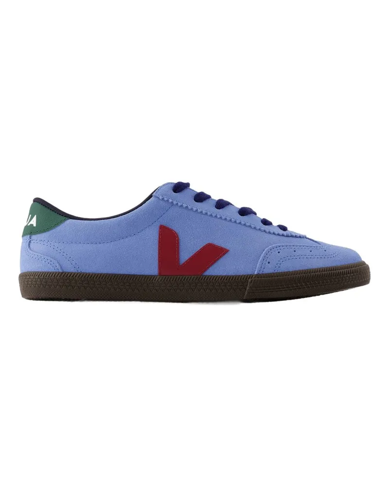 VEJA Men's Volley Sneakers -  Leather Blue Calfskin Shoes Blue