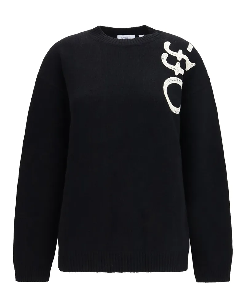 OFF-WHITE Women Crewneck Sweater Vertical Bookish Black-Ivory Merino Wool (ovis Aries) Black/ivory Black