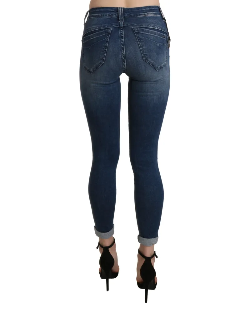 Ermanno Scervino Women's Blue Washed High Waist Skinny Cropped Cotton Jeans Clothing Blue