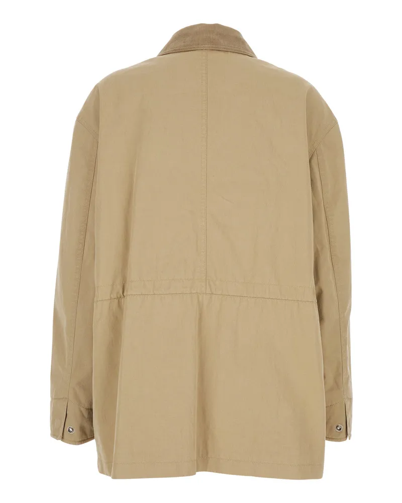 Dunst Women's Jacket Ribbed Collar Beige Cotton Coat Beige