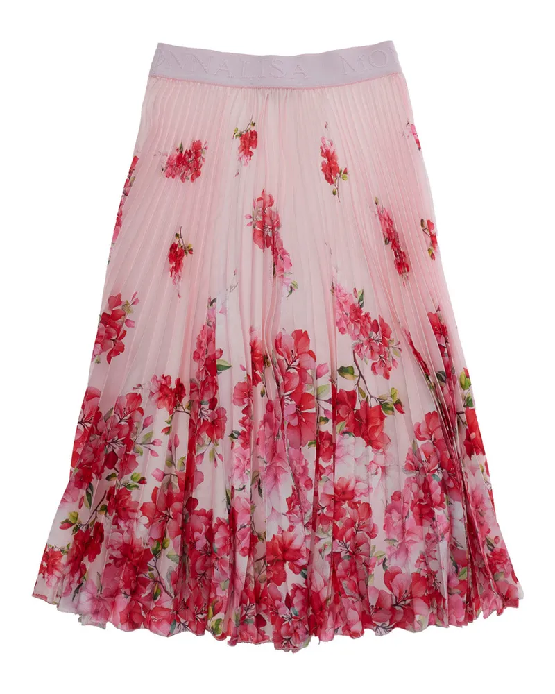 Monnalisa Girls' Pleated Skirt White Polyester Pink