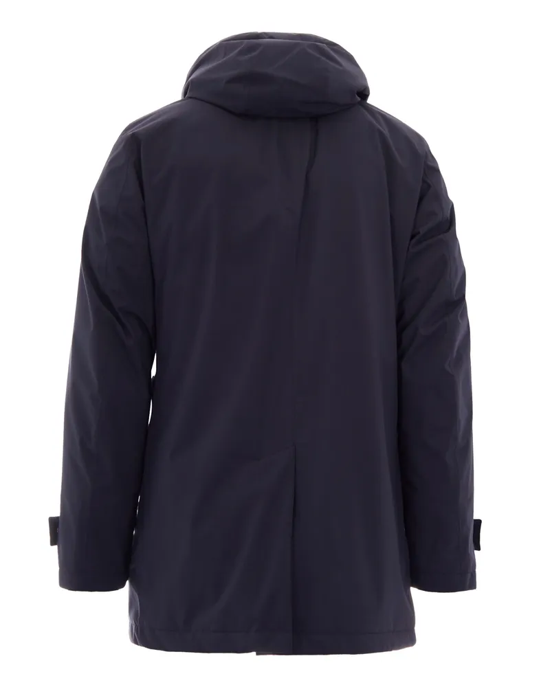 Herno Technical Polyester with Removable Hood Down Jacket — Blue Blue