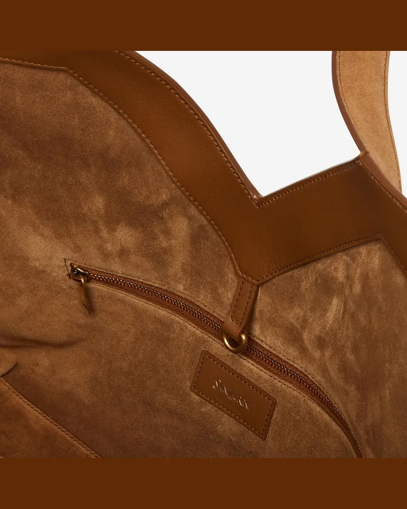 Saint Laurent Women's Tote Bag Suede Beige Shoulder Brown