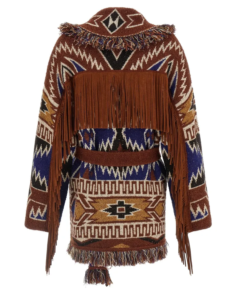 Alanui Jacquard Geometric Knit Cardigan — Brown Brown