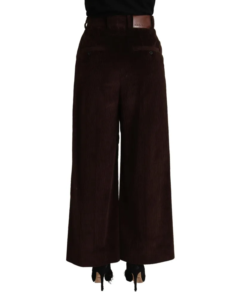 Dolce & Gabbana Women Brown Cotton High Waist Trouser Wide Leg Pants Elastane Brown