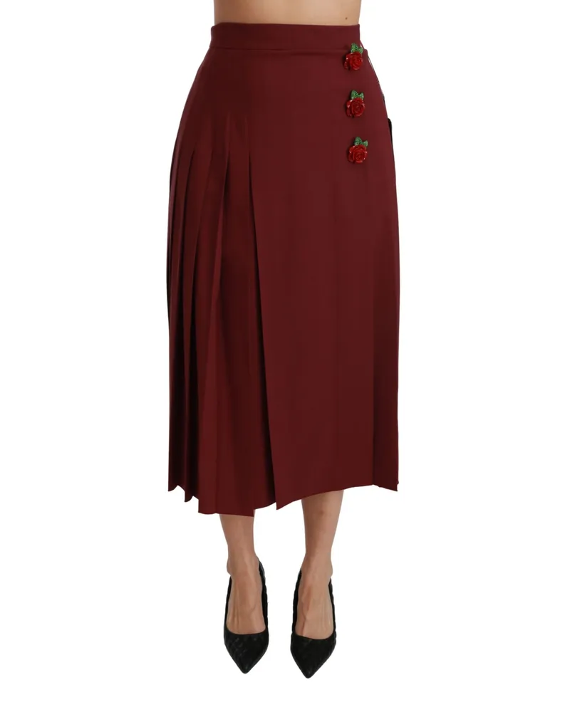 Dolce & Gabbana Women's Red High Waist Pleated Maxi Wool Skirt Virgin Elastane Red