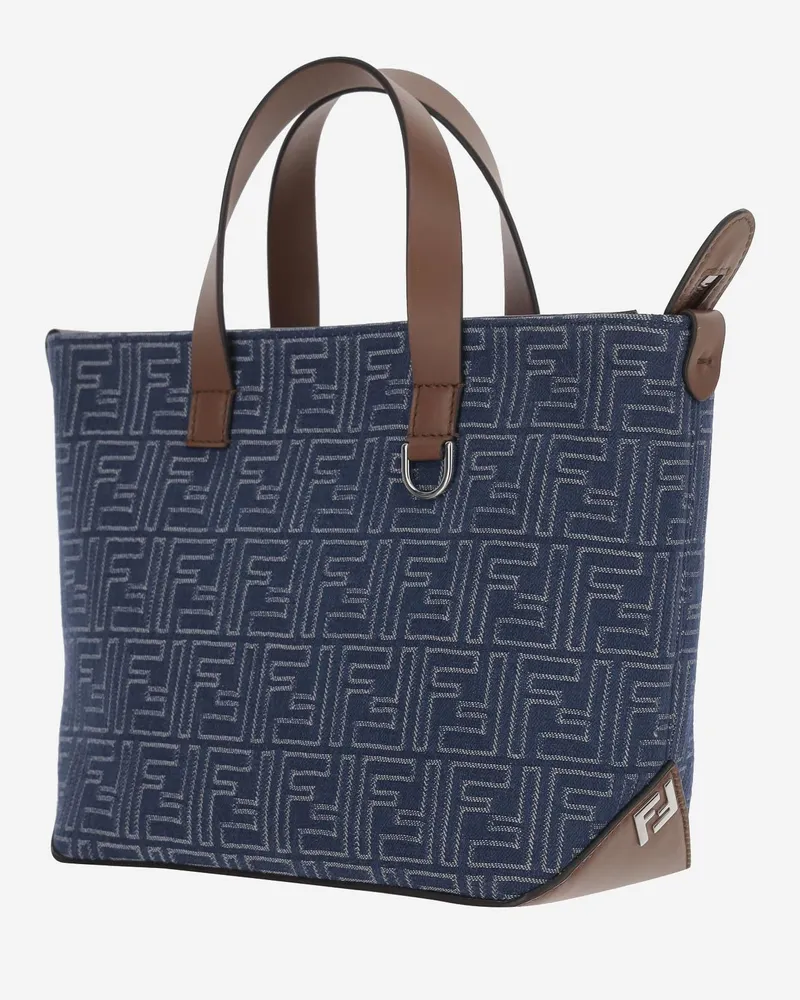 Fendi Men's Ff Pattern Hand Bag Cotton Handbags Navy