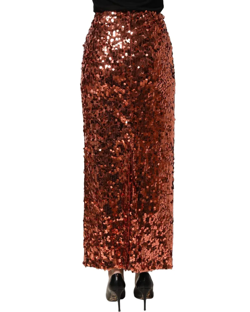 Dolce & Gabbana Women's Bronze Sequin Highwaist Pencilcut Midi Skirt Nylon Bronze