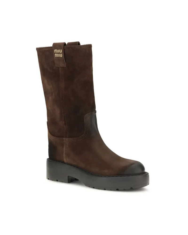 Miu Miu Women's Brown Calf Leather Bos Taurus Ankle Boots Brown