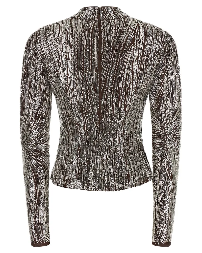 Paco Rabanne Sequin-Embroidered Blouse — Brown Brown