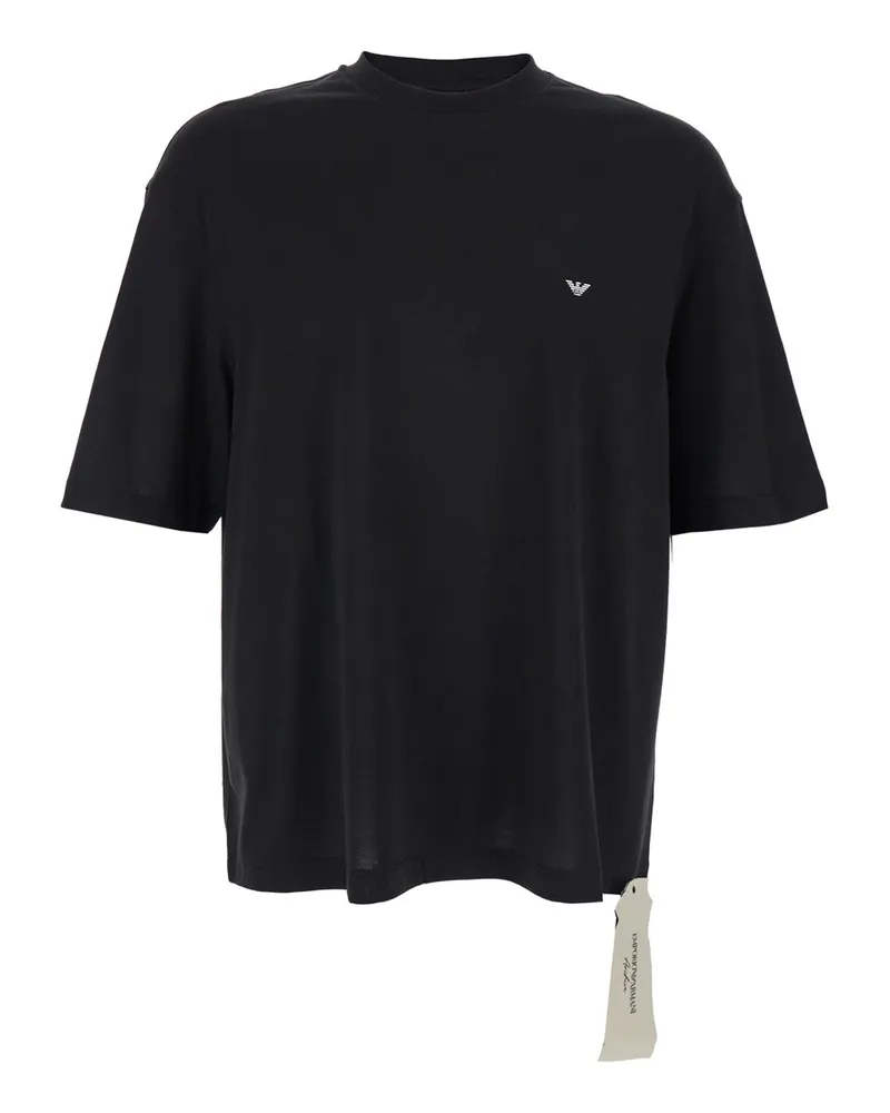 Emporio Armani Logo-Embroidered Cotton T-Shirt — Black Black