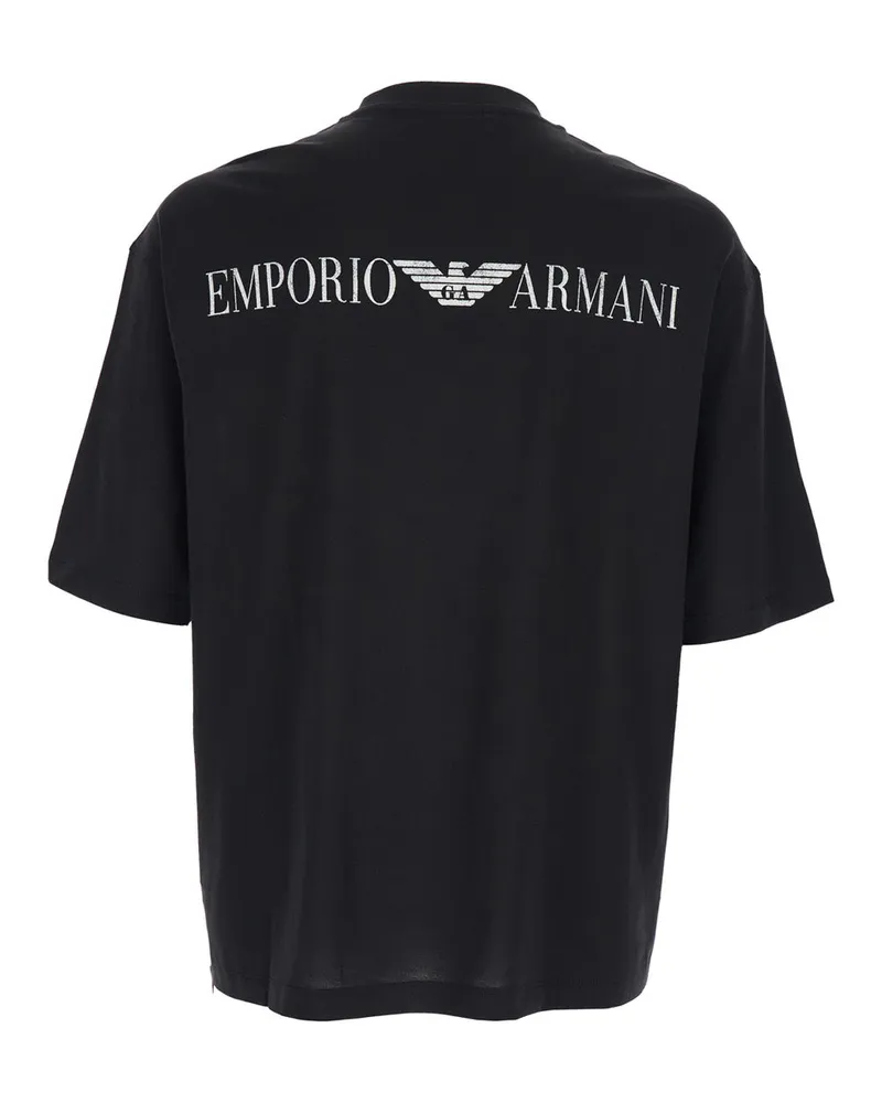 Emporio Armani Logo-Embroidered Cotton T-Shirt — Black Black