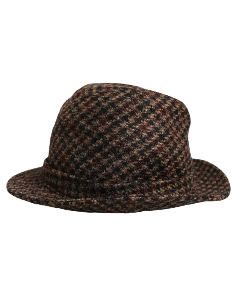 Dolce & Gabbana Women's Brown Checkered Wool Tweed Fedora Capello Hats Black And Alpaca Nylon Brown