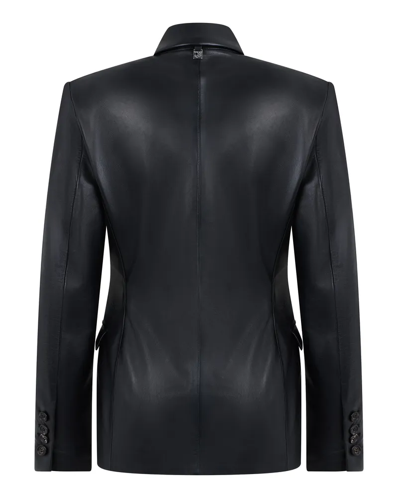 Giuseppe di Morabito Women's Blazer Double-Breasted Leather Black Calfskin Jackets Black