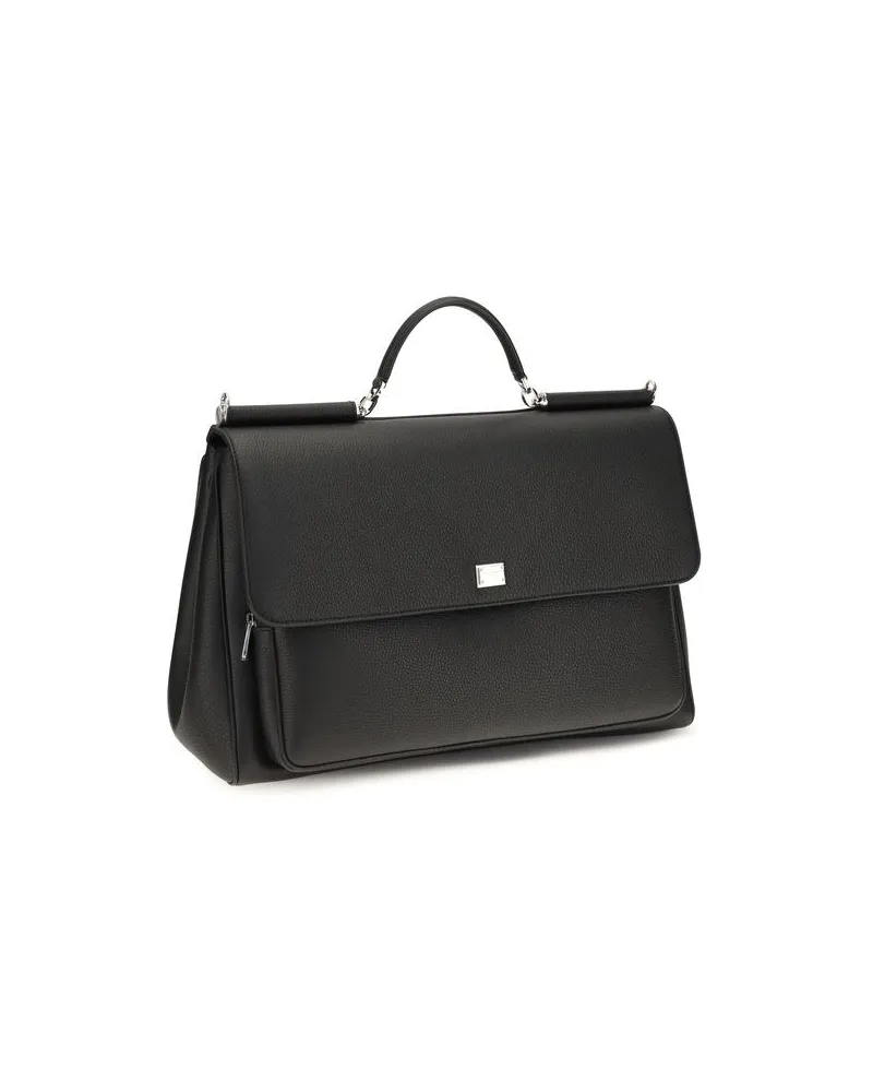 Dolce & Gabbana My Sicily Calfskin Leather Top Handle Bag — Black Black
