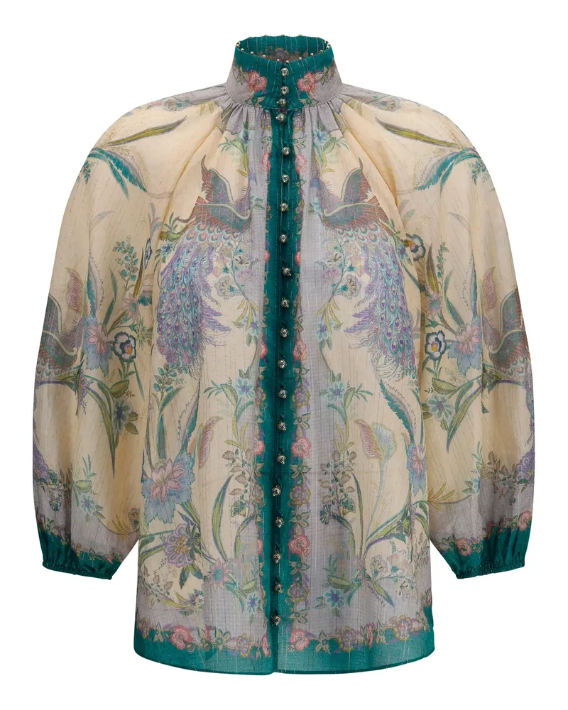 Zimmermann Women's Shirt Indra Cream Silk-Blend Scarf Floral Cotton Jacket Cream