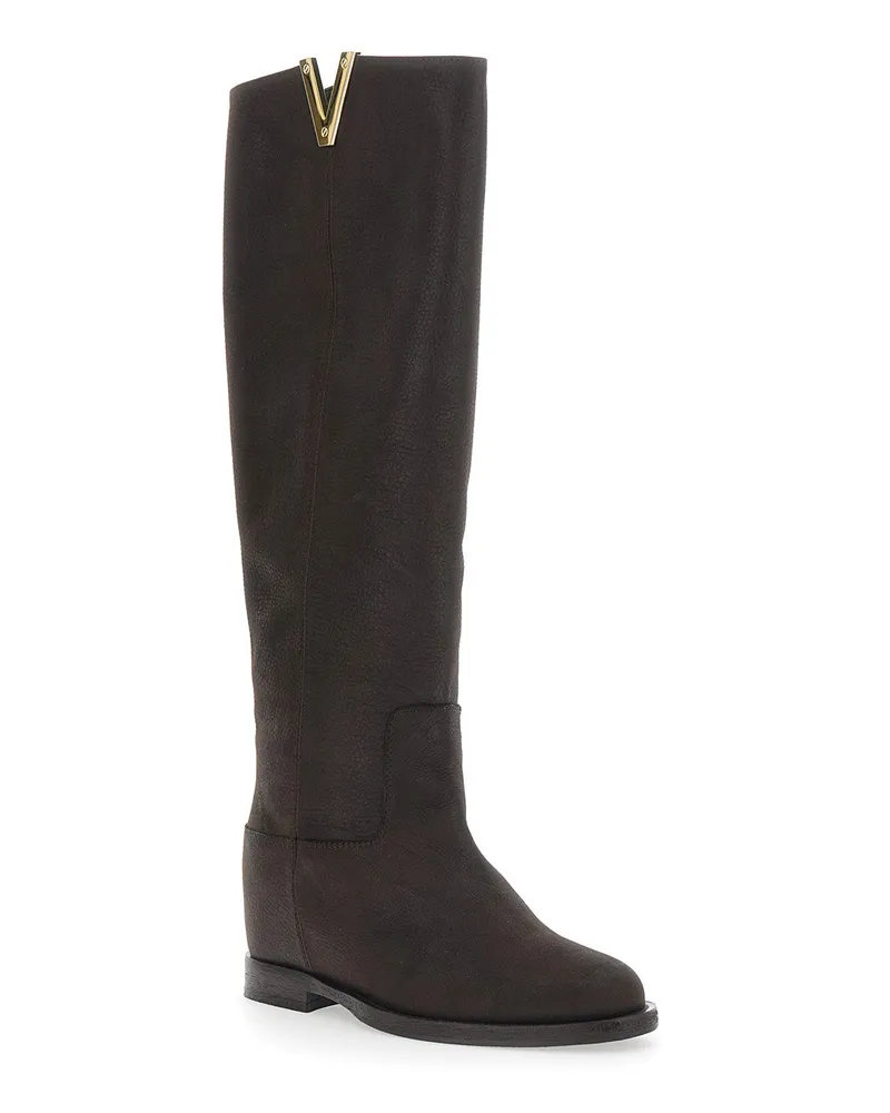 Via Roma 15 Women's Boots Suede Brown With Metallic V Brown
