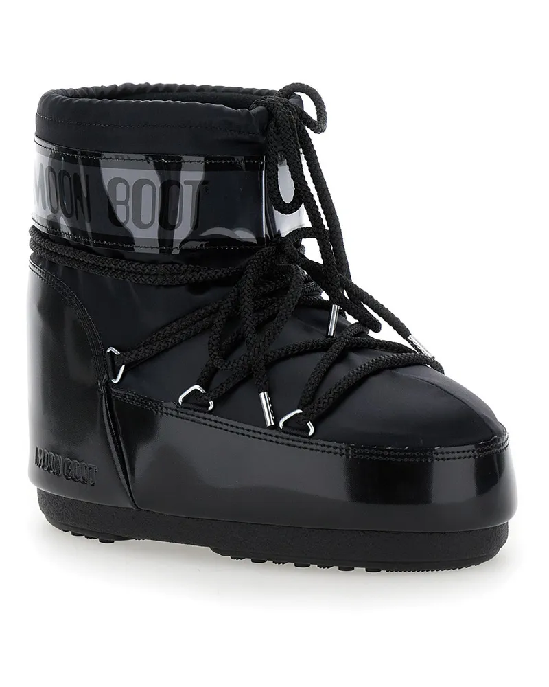 Moon Boot Women's Snow Boots Logo Print Black Technical Fabric Black