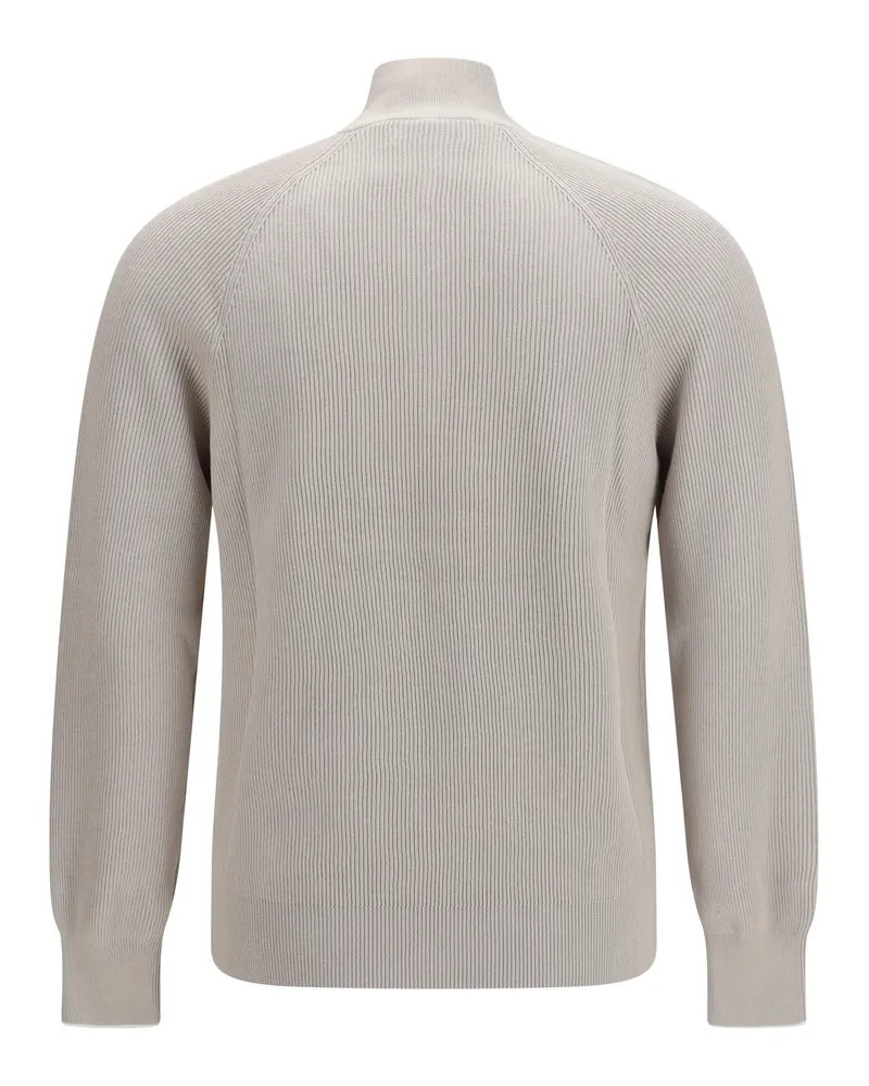 Brunello Cucinelli Ribbed Cotton Half-Zip Sweater — Beige Beige