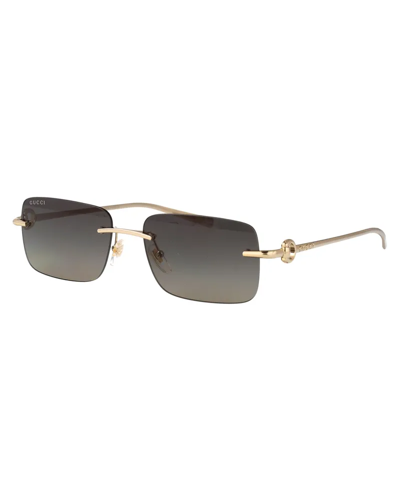 Gucci GG1703S Metal Rectangle Sunglasses — Gold Gold