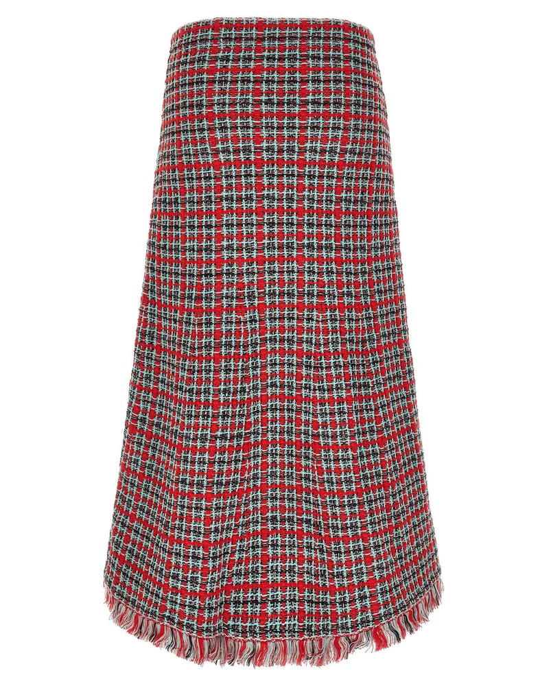 Self-Portrait Check Tweed Skirt — Red Red