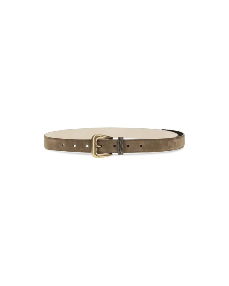 Brunello Cucinelli Suede with Monili Detail Belt — Brown Brown