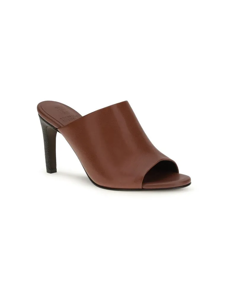 Brunello Cucinelli Women's Brown Calf Leather Bos Taurus Sandals Brown