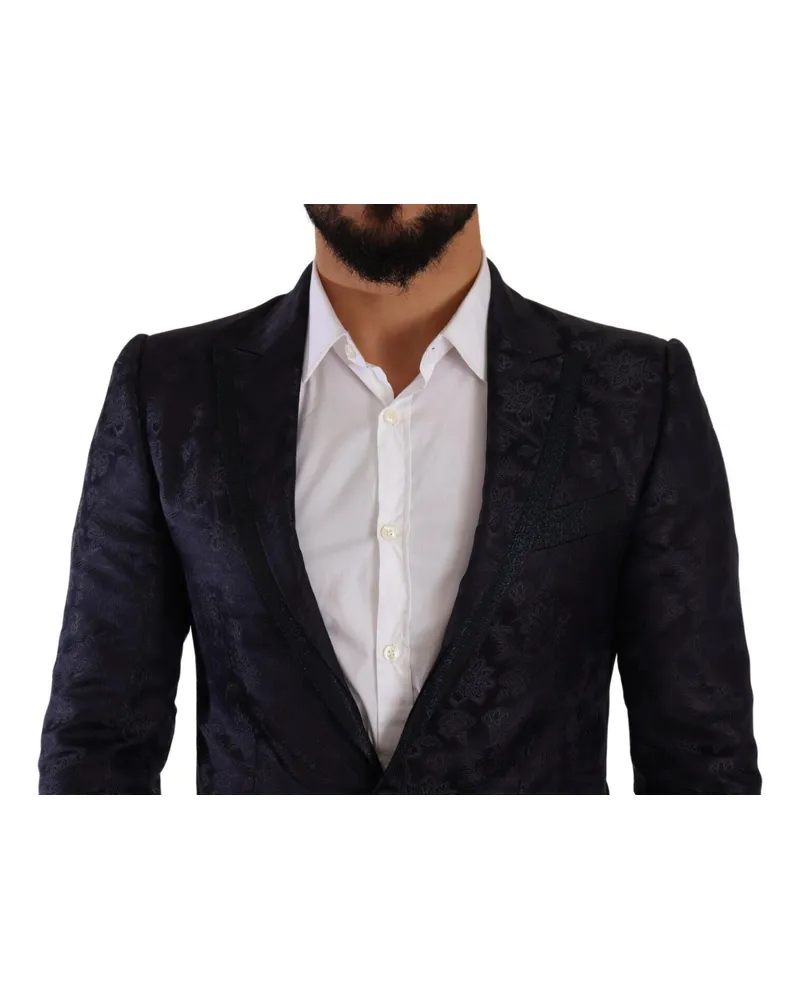 Dolce & Gabbana Men's Blue Floral Jacquard Silk Coat Martini Blazer Clothing Navy