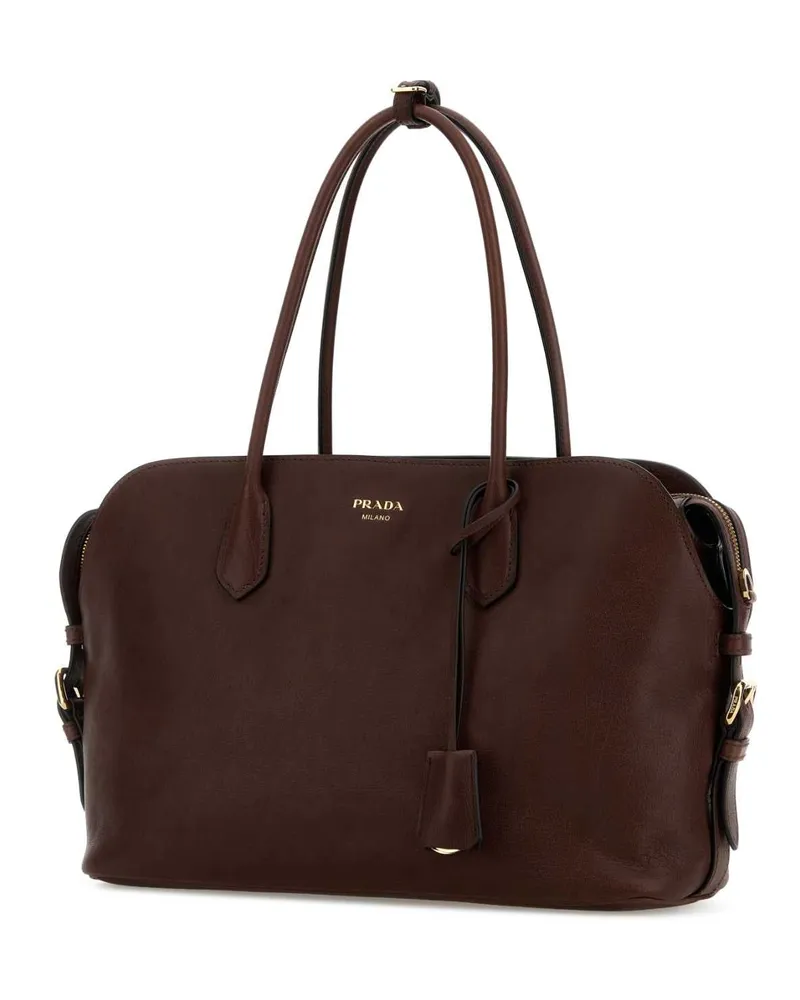 Prada Women's Chocolate Leather Large Shopping Bag Cacao N Borse A Mano Brown