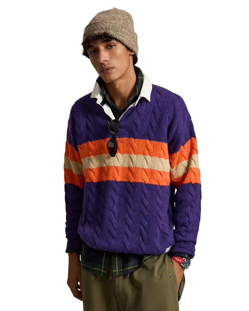 Ralph Lauren Cable-Knit Rugby Wool Sweater — Purple Purple
