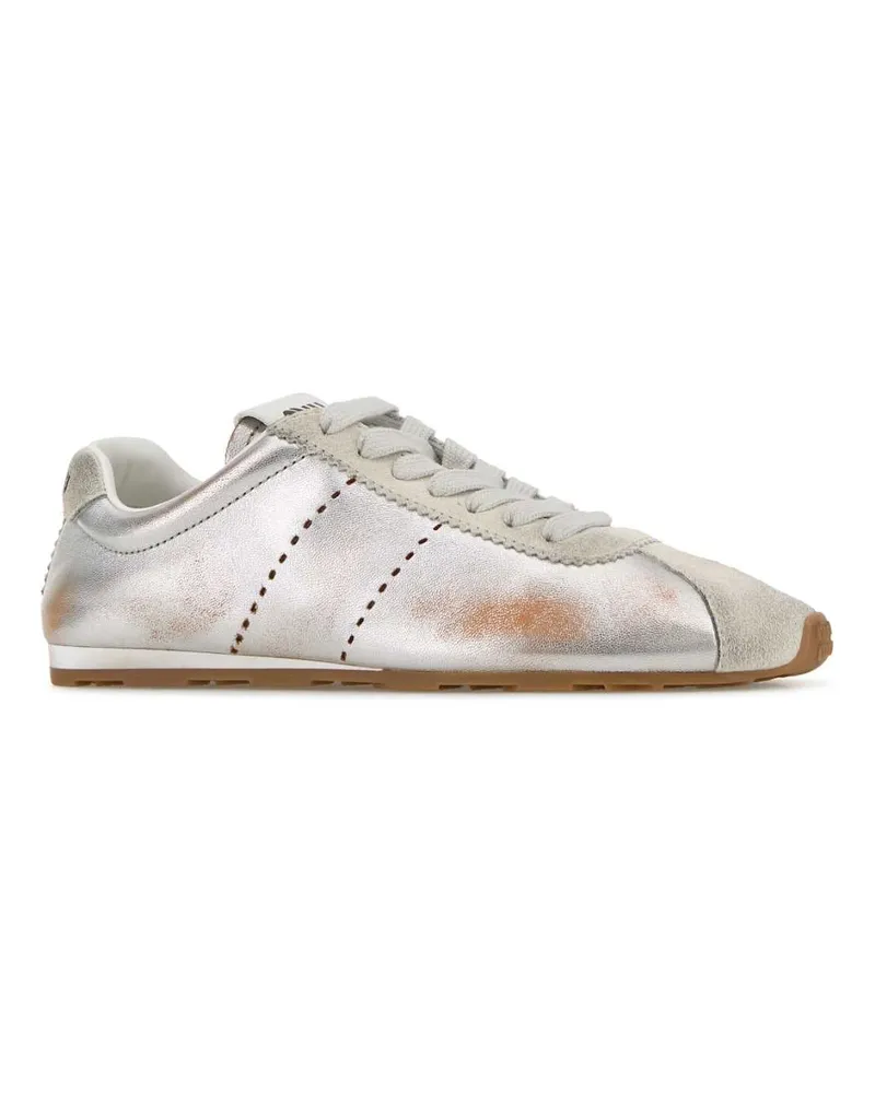 Miu Miu Women's Silver Leather Plume Sneakers Argentotalco Silver