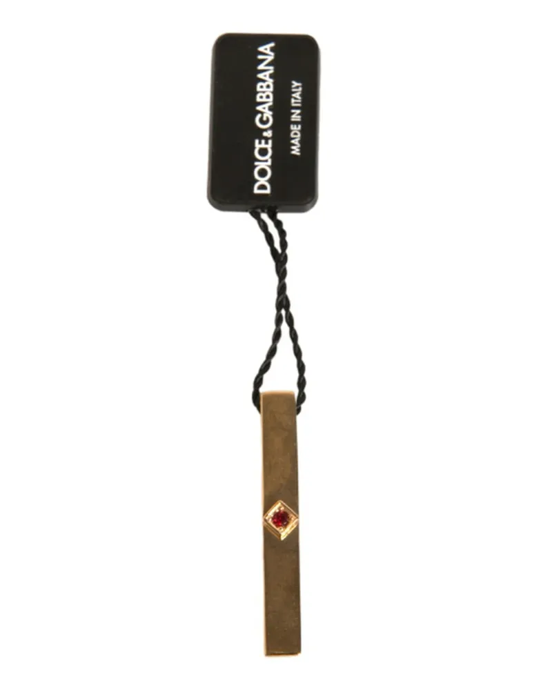 Dolce & Gabbana Men's Gold Tone Brass Crystal Branded Tie Clip Bar Gold