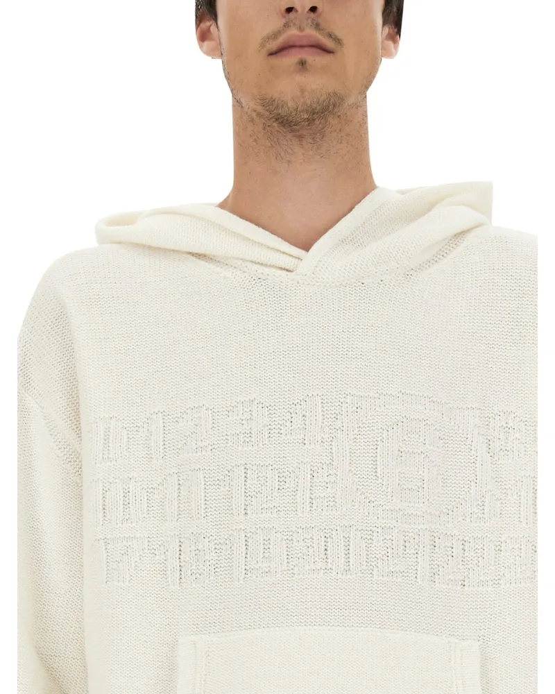 Maison Margiela Cropped Virgin Wool Logo Sweater — White White