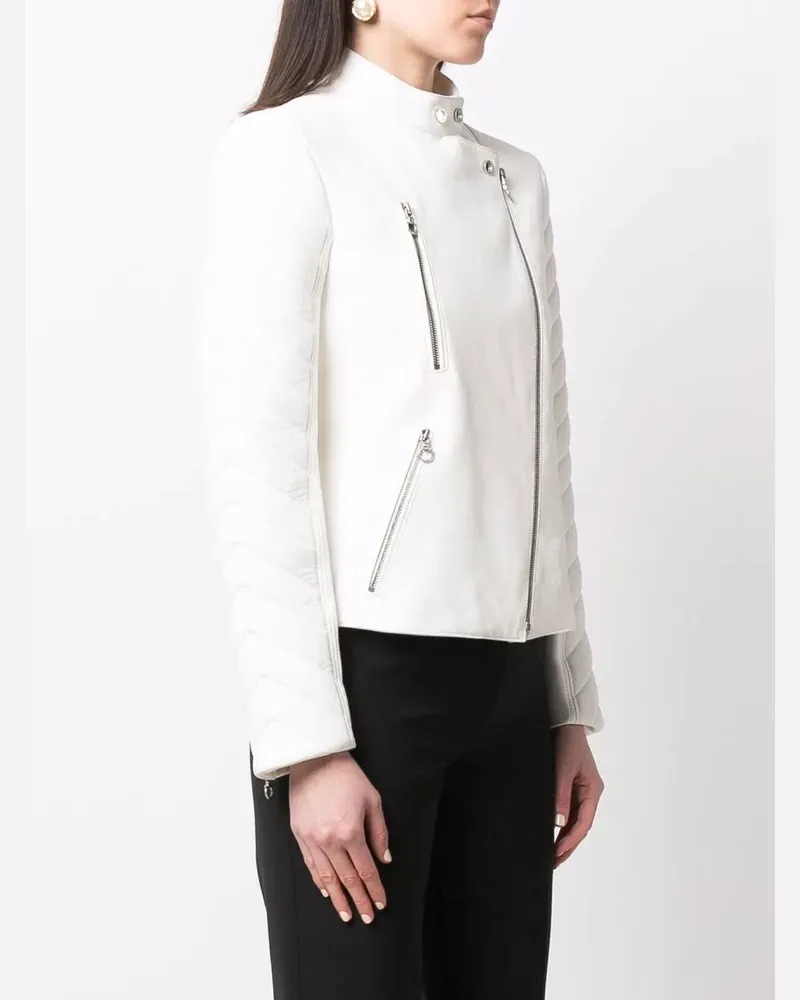 Ferragamo Women's Biker Leather Jacket White Clothing White