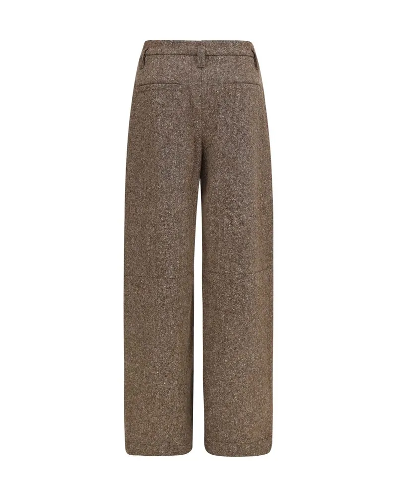Brunello Cucinelli Virgin Wool with Monili Detail Trousers — Brown 