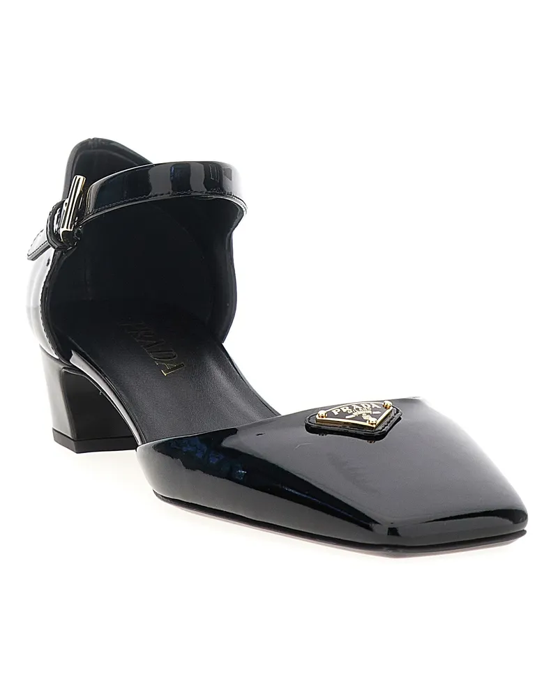 Prada Women's Black Cowhide Mid Heel Pumps Black