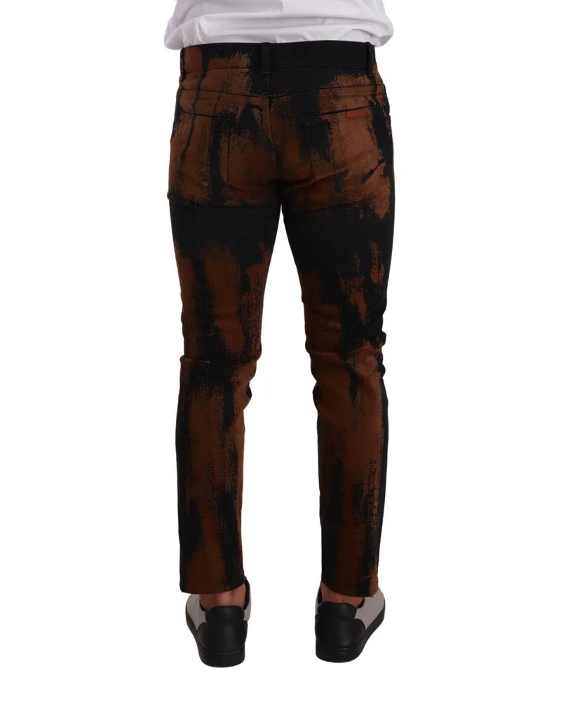 Dolce & Gabbana Men's Black Brown Tie Dye Cotton Skinny Denim Jeans And Elastane Clothing Black