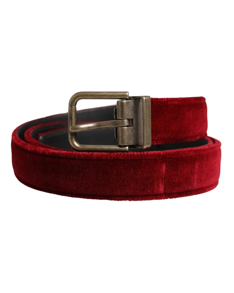 Dolce & Gabbana Men Burgundy Velvet Cotton Metal Buckle Belt Calf Red