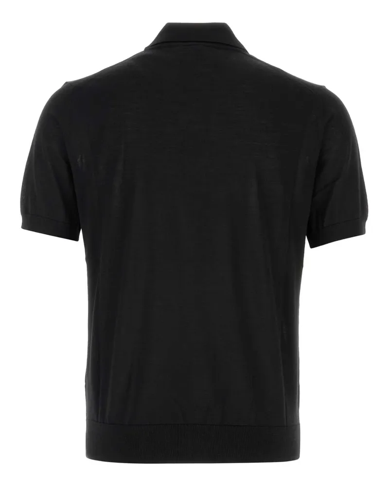 Prada Men's Virgin Wool Polo Shirt Black Sweater Black
