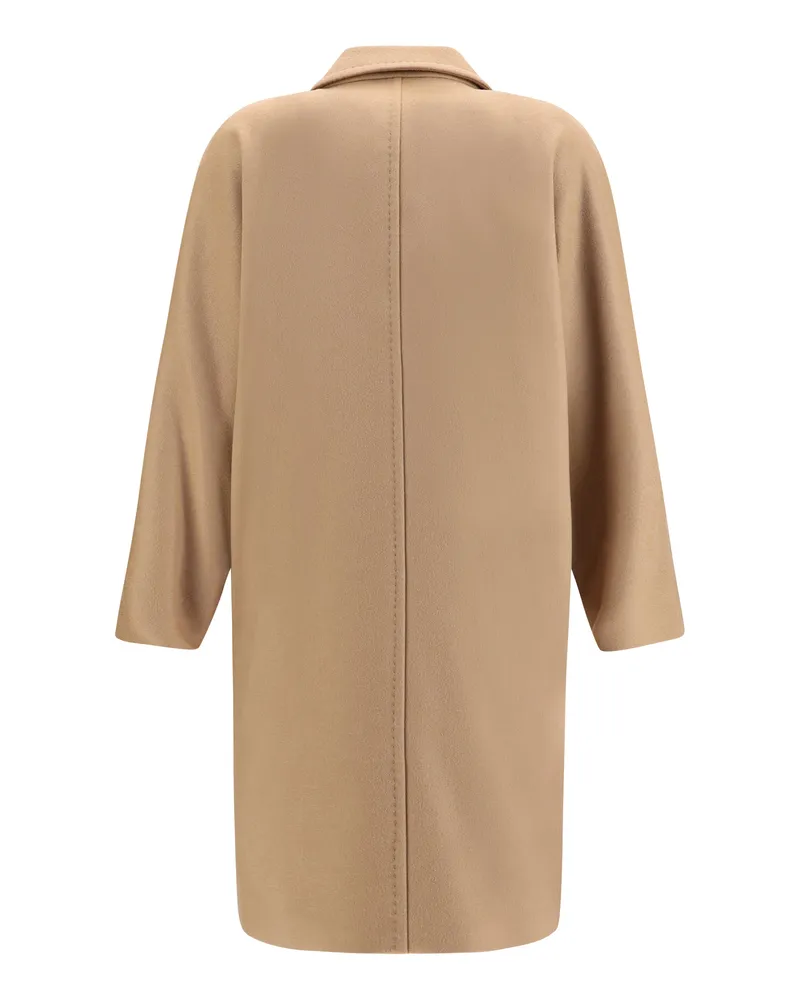 Max Mara Women's Double Breasted Wool Drap Coat Cammello Fleece Ovis Aries Beige