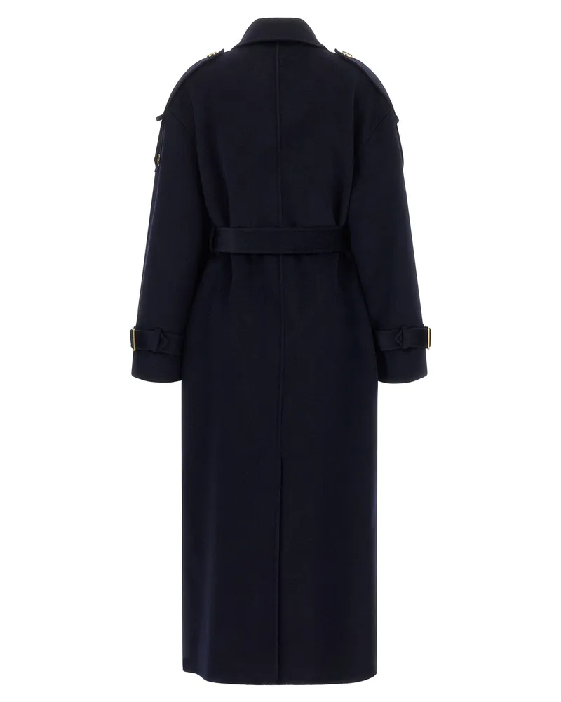 Elisabetta Franchi Double-Breasted Wool Coat — Navy Navy
