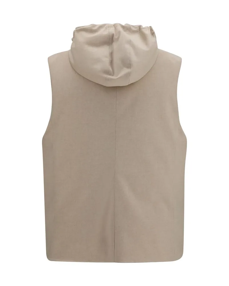 Brunello Cucinelli Wool Down Hooded Vest — Beige Beige