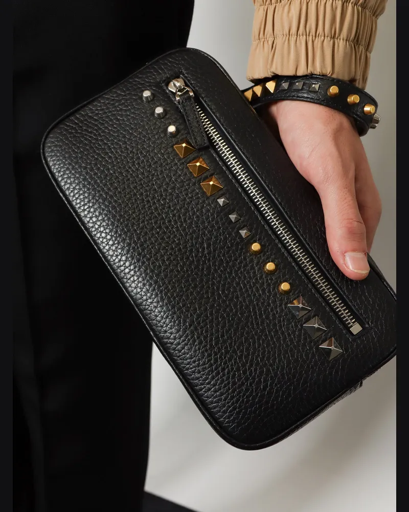 Valentino Garavani Men's Leather Clutch Bag Black Black